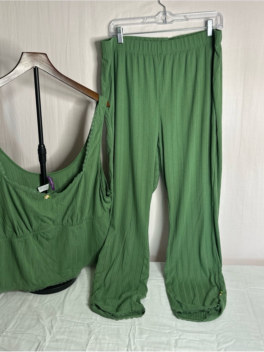 Adore Me Olive Green Ribbed Lounge Tank & Pants Set